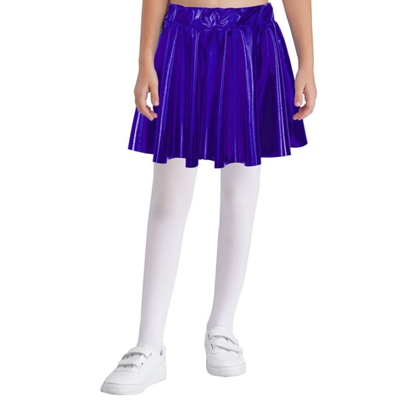 vastwit Kids Girls Shiny Metallic High Waist Pleated Skirt Athletic Jazz Hip Hop Dance Skater Skort Royal Blue XXS