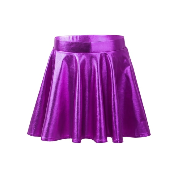 vastwit Kids Girls Shiny Metallic Skating Skirts Glossy Flared Pleated Mini Athletic Dance Scooter Skirt Purple 8