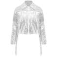 thumbnail image 1 of vastwit Kids Girls Shiny Metallic Tassels Fringed Cowgirl Jacket Long Sleeve 70s Party Disco Jazz Hip Hop Dance Tops Silver 16, 1 of 5