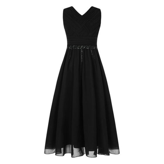 vastwit Kids Girls Shiny Pageant Gown A-Line Ruched Chiffon Wedding Party Formal Flower Girl Dress Black 14