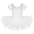 thumbnail image 1 of vastwit Kids Girls Short Bubble Sleeves Sparkly Round Neck Rhinestone Swan Lake Tutu Dance Dress White 6, 1 of 7
