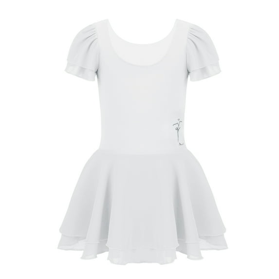 vastwit Kids Girls Short Sleeve Ballet Dance Tutu Dress Gymnastics Ballerina Leotard Skirts White 12-14