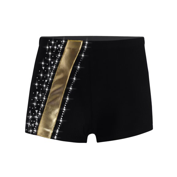 vastwit Kids Girls Sparkle Rhinestones Dance Shorts High Waist Gymnastics Ballet Dance Booty Shorts Dancewear Gold 8