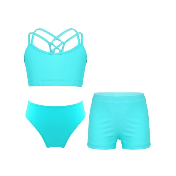 vastwit Kids Girls Swimsuit Sleeveless Swim Tops with Bottoms Shorts Set Water Sports Swimwear Lake Green 6