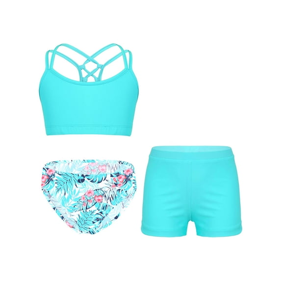 vastwit Kids Girls Swimsuit Sleeveless Swim Tops with Bottoms Shorts Set Water Sports Swimwear Leaf 8