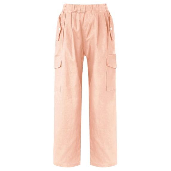 vastwit Kids Girls Wide Leg Cargo Pants Trousers High Waist Straight Jeans Athletic Joggers Streetwear Pink 12