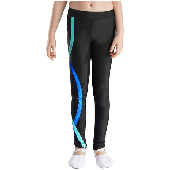 vastwit Kids Leggings Pants for Girls Print Stretchy Skating Casual Yoga Sport Long Pants Sportswear Black&Blue 10
