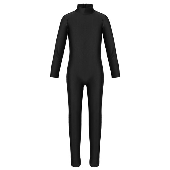 vastwit Kids Long Sleeve Gymnastic Dance Unitard Leotard Girls Full Length Back Zipper Bodysuit Activewear Black 3-4