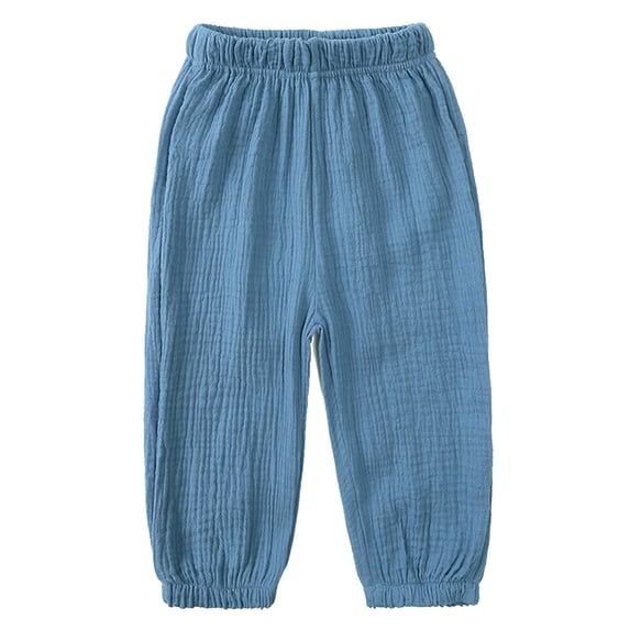 vastwit Kids Summer Cotton Bloomer Pants Solid Color Breathable Jogger Trousers for Boys Girls Blue 6-7