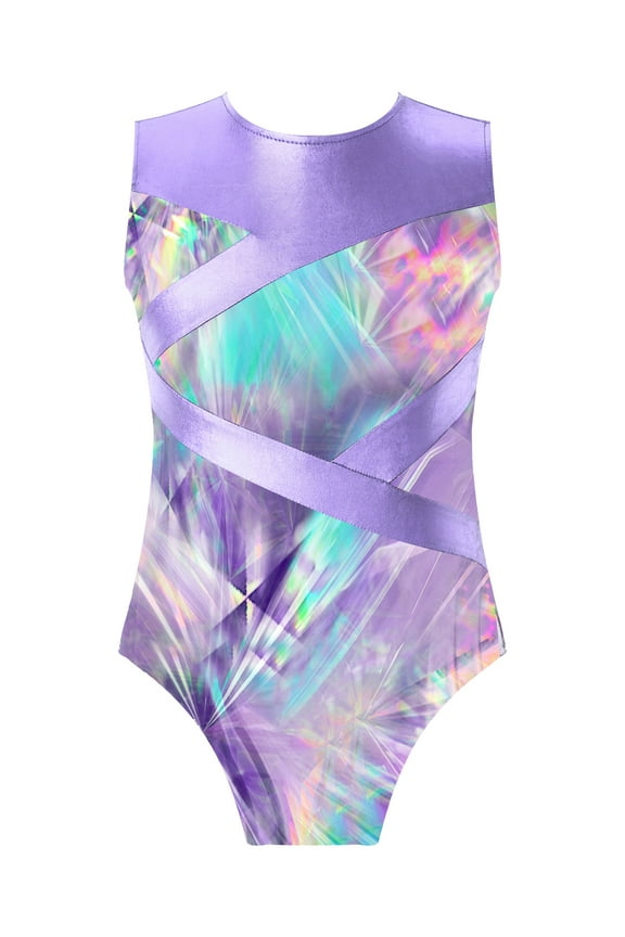 Leotard for Girls Gymnastics Ballet Dance Unitard Metallic Athletic Dancewear Bodysuit Lavender 14