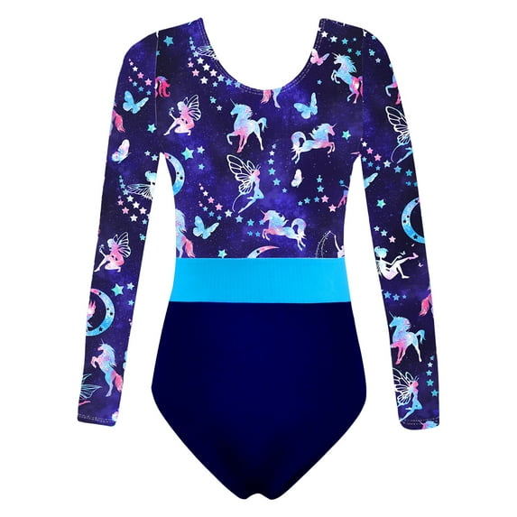 vastwit Leotard for Girls Gymnastics Long Sleeve One Piece Ballet Dance Unitard Athletic Dancewear Fairy Navy 8