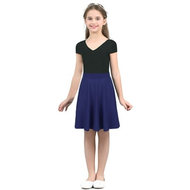 vastwit Little Big Girls Solid Colour Half A-Line Knee Length Casual School Uniform Dress Summer Navy_Blue 6