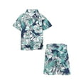 thumbnail image 1 of vastwit Little Kids Boys Hawaiian Outfits Floral Print Shirt Short Sleeve Top And Shorts Set Green 120/XXL, 1 of 7