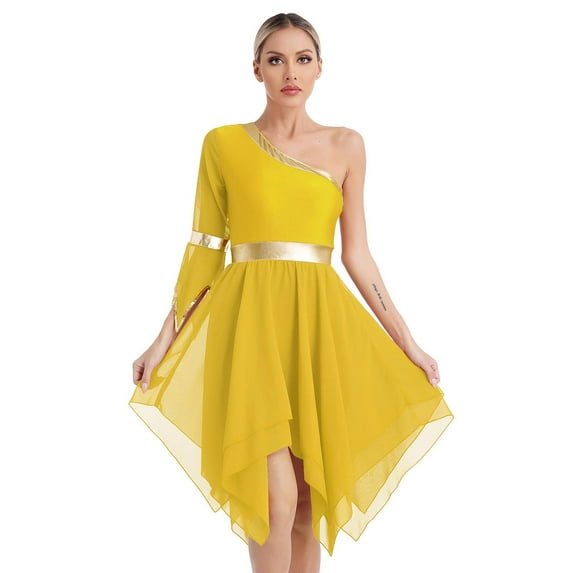 vastwit Lyrical Liturgical Dance Overlays for Women Praise Tunic Dance Dress Asymmetrical Church Yellow XXL