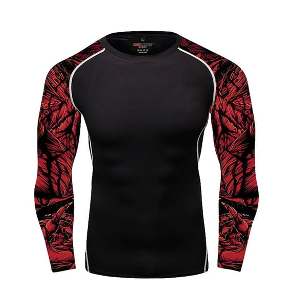 vastwit Man Swimshirts UPF 50+ Rash Guard Shirts Digital Sports T Shirts Beach Sports Tops Red&Black L