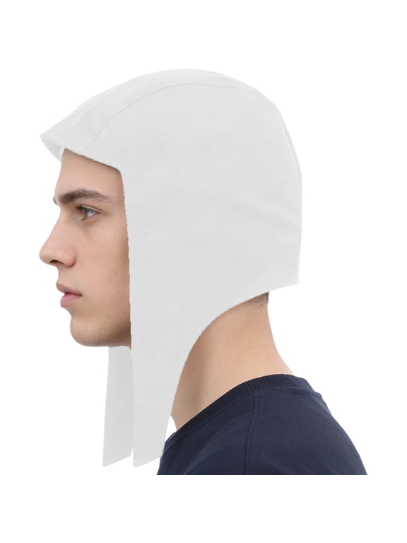 Medieval Coif Cap Cotton Hats with Ear Flaps Bonnet Lightweight Stretchy Headwear White One Size