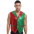 thumbnail image 1 of vastwit Men Full Sequins Paillette Waistcoat Christmas Santa Elf Vest Party Outfits Red&Green XXL, 1 of 7