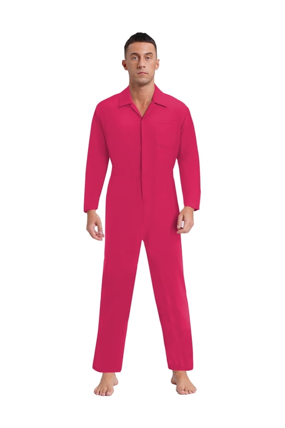 Men Utility Work Wear Mechanical Auto Repairman Worker Coverall Electric Welding Suit Hot Pink L