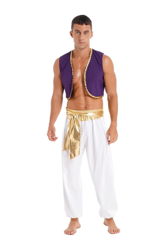 Men's Adult Arabian Prince Street Rat Outfits Open Front Cardigan with Pants A Gold M