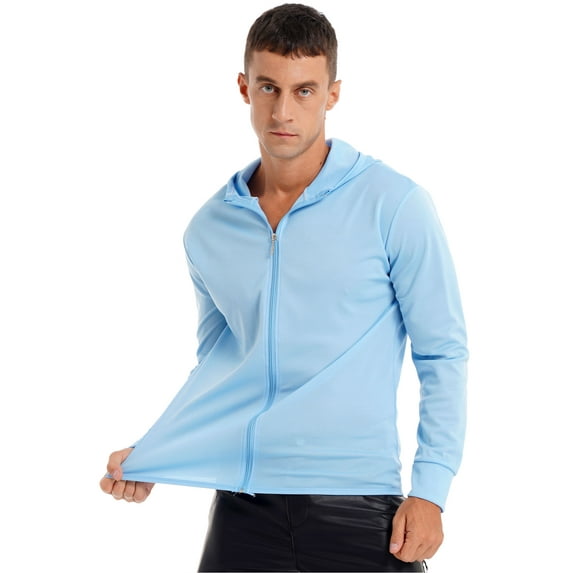 vastwit Men's Full Zip UPF 50+ Shirt Hooded Light Jacket Long Sleeves Sun Protection Rash Guard for Blue 3XL