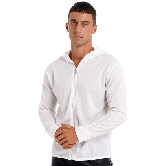 vastwit Men's Full Zip UPF 50+ Shirt Hooded Light Jacket Long Sleeves Sun Protection Rash Guard for White XL