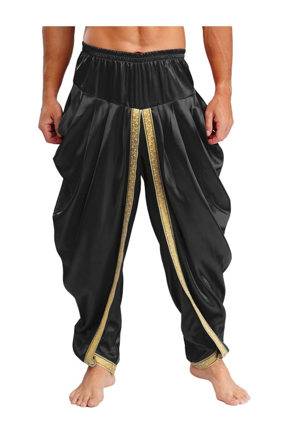 Men's Kaftan Pants Casual Kurta Elastic Waist Harem Baggy Yoga Pants Loose Fit Boho Hippie Trousers Black M