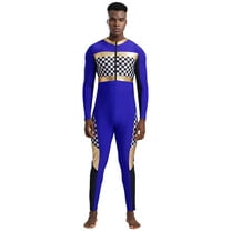 vastwit Men's Race Car Driver Jumpsuit Checkerboard Plaid Long Sleeve Bodysuit Rompers Royal Blue XL