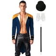 thumbnail image 1 of vastwit Men's Ringmaster Outfits Long Sleeve Open Front Velvet Tailcoat Magician Jacket Dark Blue L, 1 of 6