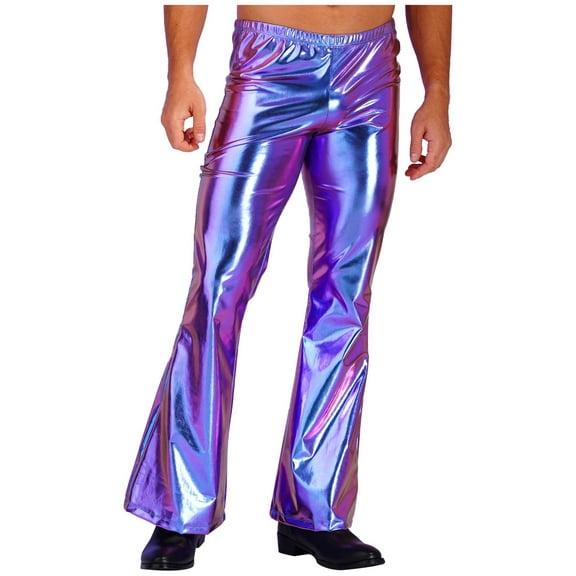 vastwit Men's Shiny Metallic Bell Bottom Flares Trousers 70s Disco Dance Vintage Long Pants Colorful XL