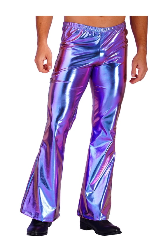 Men's Shiny Metallic Bell Bottom Flares Trousers 70s Disco Dance Vintage Long Pants Colorful XXL