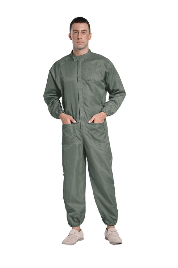 Men's Work Coveralls One Piece Jumpsuits Long Sleeves Front Zipper Overalls Uniform Workwear Gray XXL