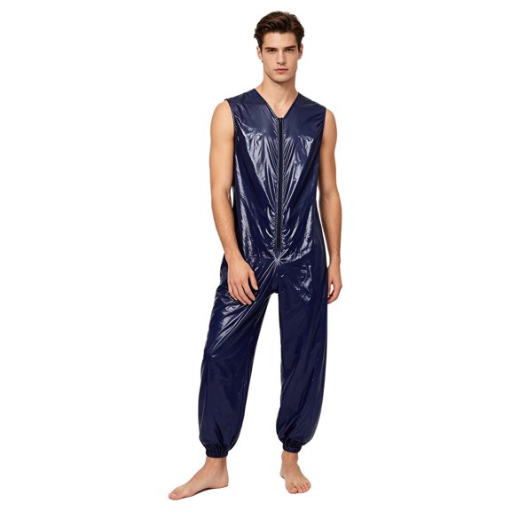 vastwit Men's Work Jumpsuits Sleeveless Zipper Front Waterproof Coveralls Mechanic Overalls Sauna Suit Navy Blue M