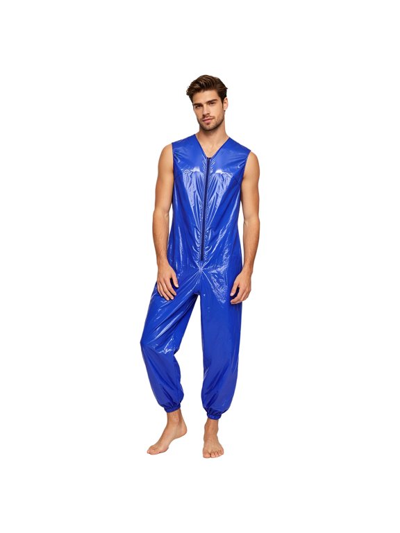 Men's Work Jumpsuits Sleeveless Zipper Front Waterproof Coveralls Mechanic Overalls Sauna Suit Royal Blue M