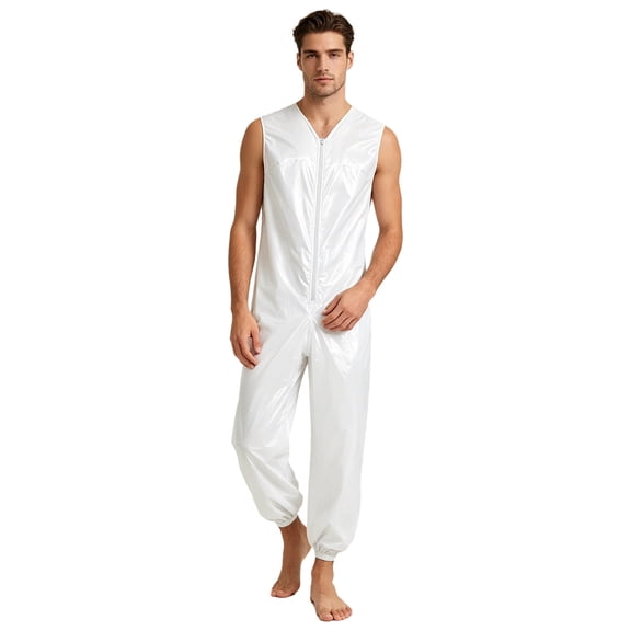 vastwit Men's Work Jumpsuits Sleeveless Zipper Front Waterproof Coveralls Mechanic Overalls Sauna Suit White M