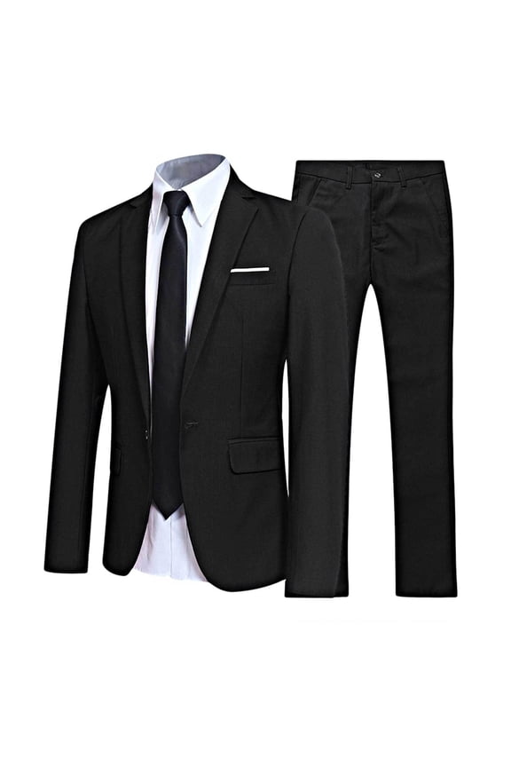 Mens 2 Piece Slim Fit Wedding Tuxedo Suit One Button Notch Lapel Blazer Jacket and Pants Set Black S