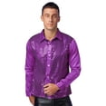 thumbnail image 1 of vastwit Mens 70s Sequins Disco Dance Shirt Long Sleeve Button Down Shirt for Party Club Purple L, 1 of 6