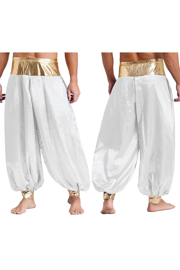 Mens Arabian Prince Hippie Harem Pants Lantern Baggy Pants Trousers White XXL