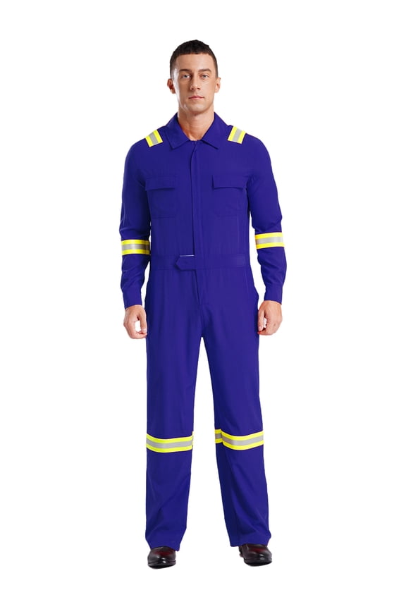 Mens Coveralls Reflective Safety Mechanics Jumpsuits High Visibility Workwear Blue 3XL