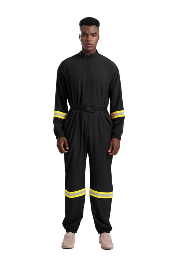 Mens Fire Captain Overalls Uniforms Firefighter Romper Jumpsuit Bodysuit Black L