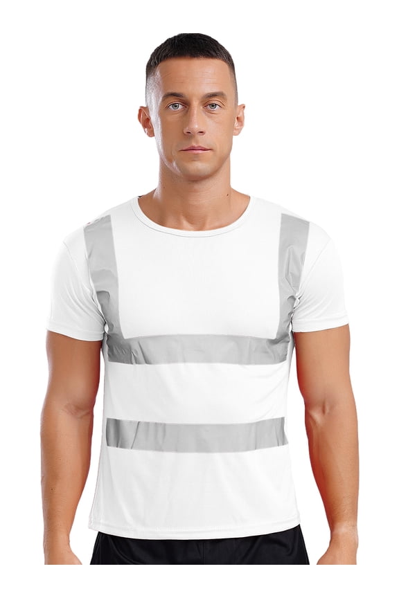 Mens Short Sleeve High Visibility Reflective Safety T-shirt Public Social Service Volunteer White L
