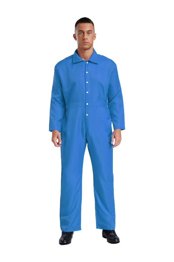 Mens Wear Resistant Overalls Jumpsuit Long Sleeve Blend Work Heavy Duty Coveralls Blue S