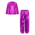 thumbnail image 1 of vastwit Metallic Shiny Jazz Dance Outfits Set for Boys Girls Long Sleeve Pullover T-shirt with Pants Performance Dancewear Hot Pink 170, 1 of 7