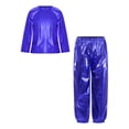 thumbnail image 1 of vastwit Metallic Shiny Jazz Dance Outfits Set for Boys Girls Long Sleeve Pullover T-shirt with Pants Performance Dancewear Royal Blue 180, 1 of 7