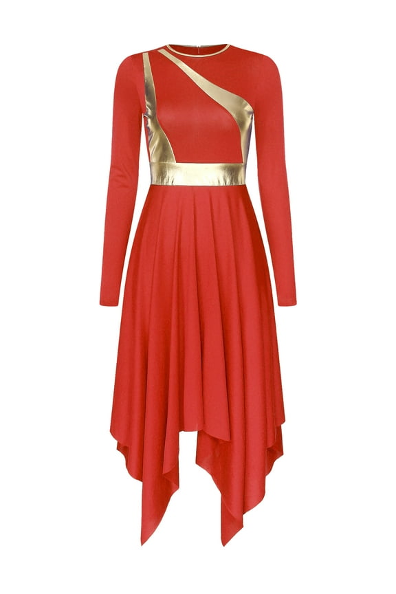 Praise Dance Wear For Women Color Block High Low Praise Dance Dress Liturgical Worship Red M