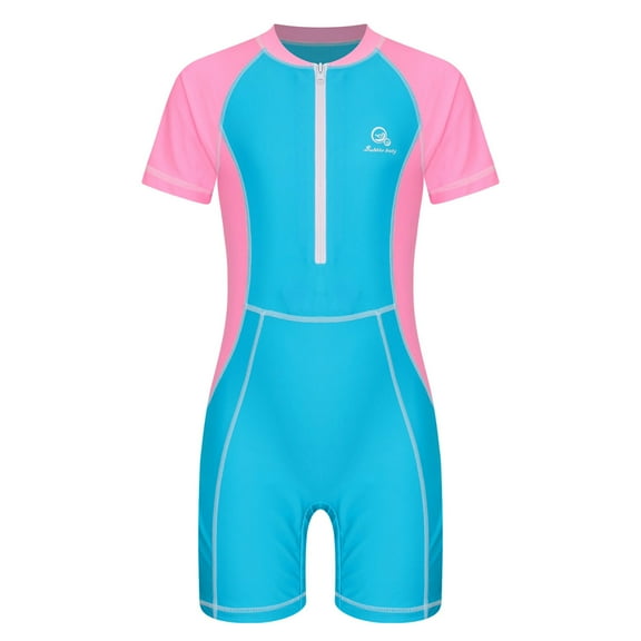 vastwit Sporty Swimsuits for Boys Girls Short Sleeve Rash Guard One Piece Swimwear Wetsuits Pink Blue 130