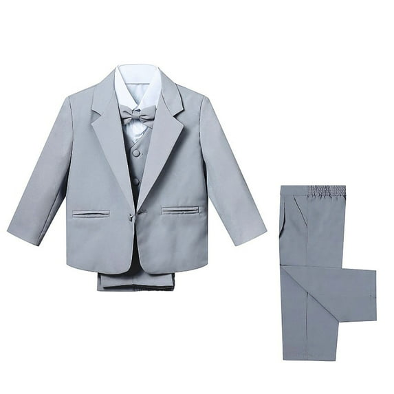 vastwit Toddler Baby Boys 5PCS Wedding Party Sets Blazer Vest Shirt Pant Bowtie Formal Tuxedo Suits Gray 3