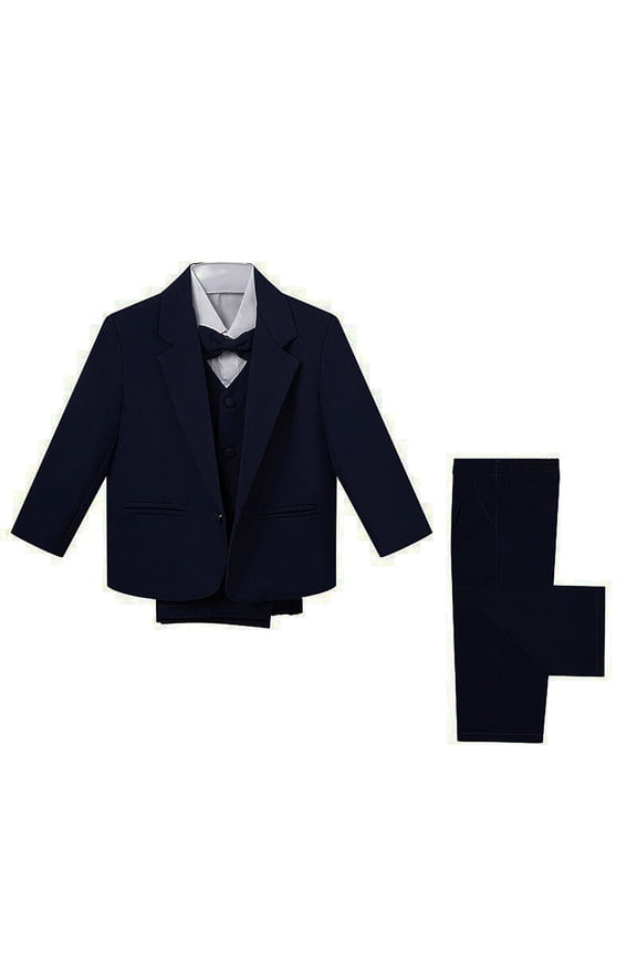 Toddler Baby Boys 5PCS Wedding Party Sets Blazer Vest Shirt Pant Bowtie Formal Tuxedo Suits Navy Blue 9-12M