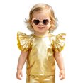 thumbnail image 1 of vastwit Toddler Girls Blouses Metallic Shirts Party Tops Ruffle Short Sleeve Tee Concert T-shirt Gold 18-24M, 1 of 7
