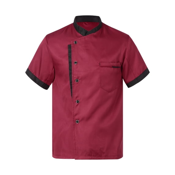 vastwit Unisex Chef Coat Jacket with Hat Outfit Short Sleeve Button Shirt Kitchen Work Uniform for Burgundy M