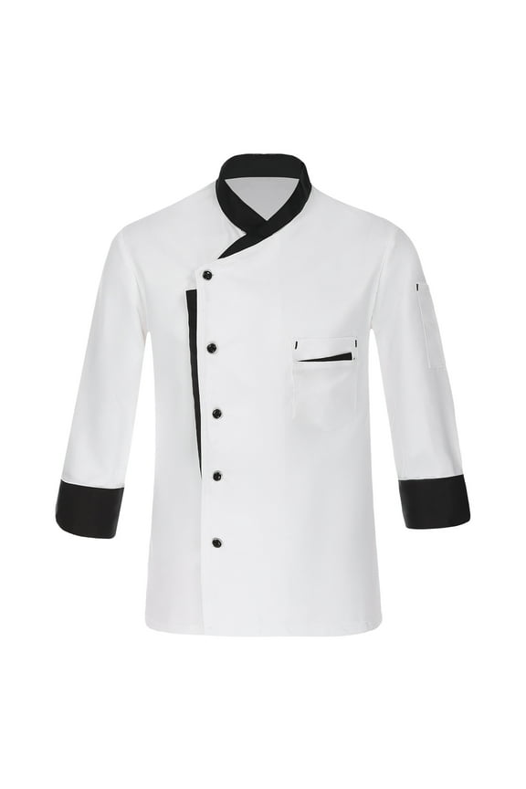 Unisex Men's Chef Jackets Contrast Long Sleeve Classic Chef Coat Waiter Work Wear Uniforms White 3XL